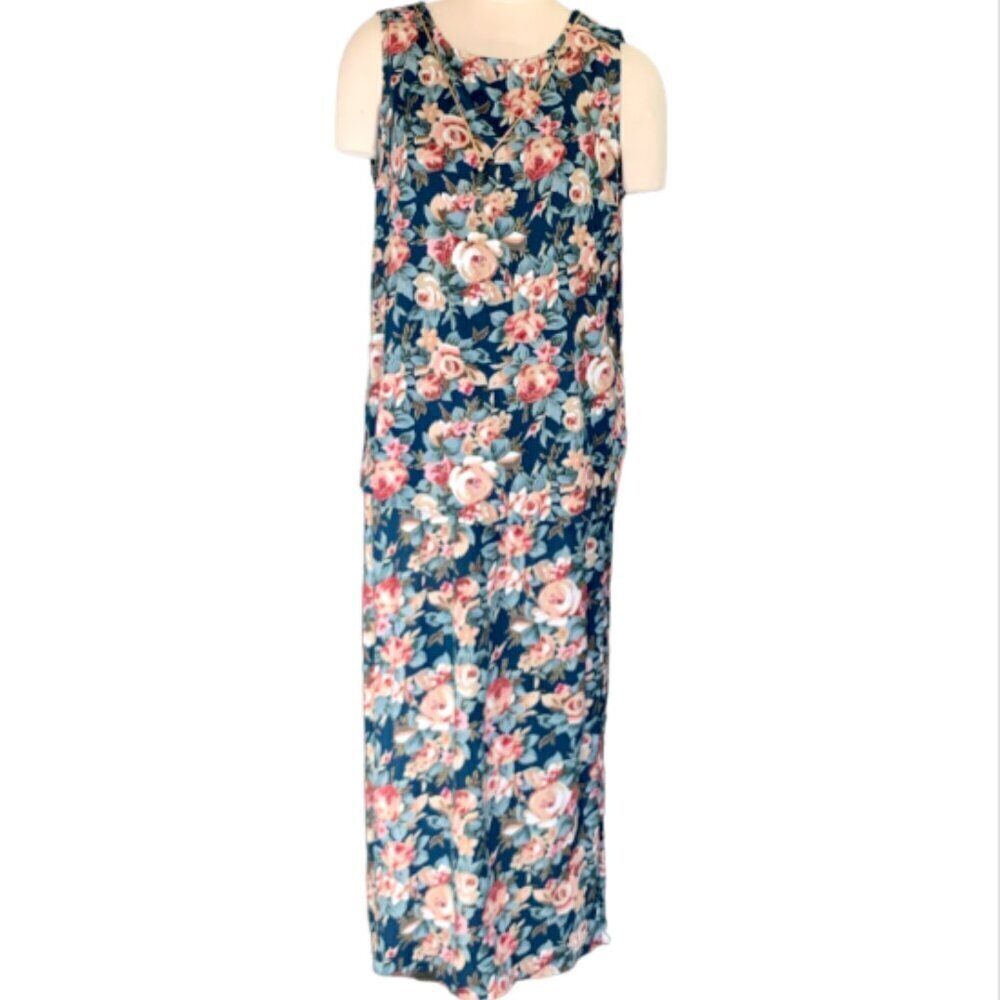 VTG Caroline Wells Sleeveless Dress Floral with attached Necklace Plus Sz #90D